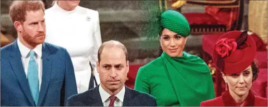  ??  ?? TENSE: Harry, Willliam, Meghan and Kate at the Commonweal­th Day Service in March when the two couples barely made eye contact with each other