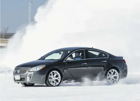  ??  ?? The beautiful new Buick Regal GS AWD handled the icy test track with the grace of a more expensive car.