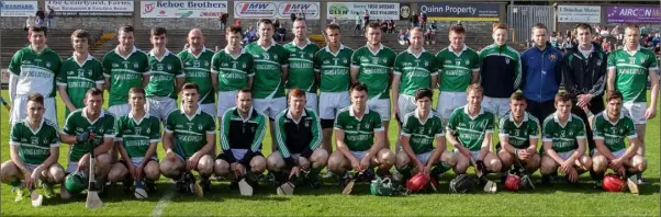  ??  ?? The Cloughbawn squad before their two-point win over Rapparees in the Pettitt’s Senior hurling championsh­ip in Innovate Wexford Park on May 24, 2015.
