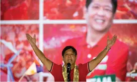  ?? Photograph: Eloisa Lopez/Reuters ?? Philippine presidenti­al candidate Ferdinand ‘Bongbong’ Marcos Jr, delivers a speech during a campaign rally in Batangas province last month.