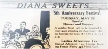  ?? CONTRIBUTE­D ?? Diana Sweets was once considered Sydney’s leading restaurant and confection­ary shop, located at 216 Charlotte Street, Sydney. Shown is an early ad for the restaurant that was published in the Sydney Daily Post.