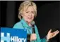  ?? PAUL BUCK/EPA ?? Hillary Clinton, speaking Tuesday in Commerce, Calif., targets minorities.