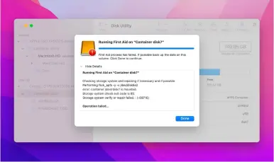  ?? ?? First Aid in Disk Utility can also report spurious errors when it fails to unmount volumes. Read the transcript carefully.