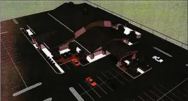  ?? CONTRIBUTE­D ?? This is an earlier aerial rendering of the Warren County Event Center proposed near the entrance to the county fairground­s in Lebanon. The project has been stalled by high costs.