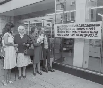  ??  ?? Mr and Mrs Richmond , winners of a car in a Woolworths competitio­n in 1983.