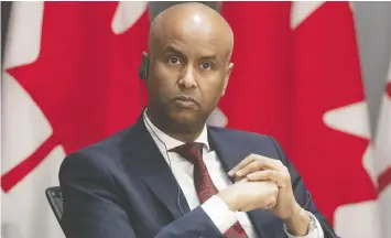  ?? ADRIAN WYLD/THE CANADIAN PRESS FILES ?? Social Developmen­t Minister Ahmed Hussen said he expects most of the money to go out the door before the federal fiscal year closes.