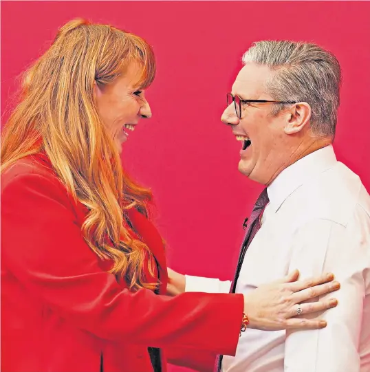  ?? ?? Sir Keir Starmer and Angela Rayner joke during the Labour Party’s local elections campaign, but questions remain about the sale of her council home in Stockport in 2015, below