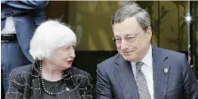  ?? Ansa ?? Banchieri Identità di vedute tra Janet Yellen e Mario Draghi