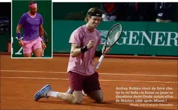  ?? (Photo Jean-François Ottonello) ?? Andrey Rublev vient de faire chuter le roi Rafa : le Russe va jouer sa deuxième demi-finale consécutiv­e de Masters  après Miami !