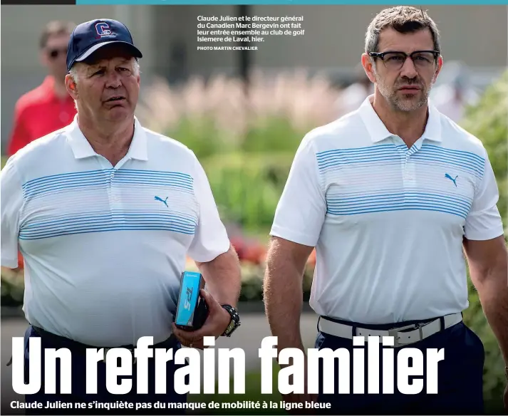  ??  ?? Claude Julien et le directeur général du Canadien Marc Bergevin ont fait leur entrée ensemble au club de golf Islemere de Laval, hier. PHOTO MARTIN CHEVALIER