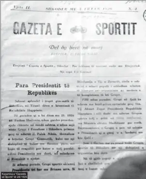  ??  ?? Kopertina e “Gazetës së Sportit” të vitit 1925