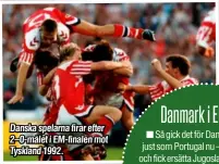  ?? ?? Danska spelarna firar efter 2–0-målet i Em-finalen mot Tyskland 1992.