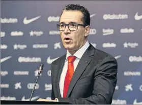  ?? FOTO: PEP MORATA ?? Josep Vives, portavoz del FC Barcelona, durante la comparenci­a de ayer