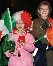  ??  ?? Brother and sister Casey (5) and Finn (8) Dunphy from Tallaght, Dublin, at the Aviva. Photo: Steve Humphreys