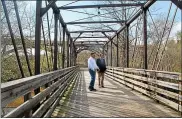  ?? MEDIANEWS GROUP FILE PHOTO ?? In this 2015file photo, Phoenixvil­le Public Works Director Brian Watson shows then-Congressma­n Ryan Costello the start of the new two-mile stretch of the Schuylkill River Trail running through the borough.