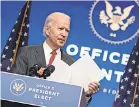  ?? ANDREW HARNIK/ AP ?? President- elect Joe Biden isn’t waiting for President Donald Trump to concede before he assembles his Cabinet.