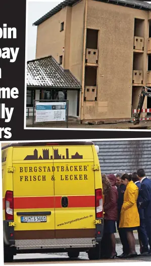  ??  ?? Bleak: Recruits queue to buy a snack at a daily bread van that visits Ryanair’s Hahn Training Centre on a former German airbase with a disused hotel, top