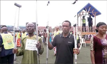  ?? ?? Brothers Philip and Bright Anthony who had fractured bones testifying after receiving their healing at the event