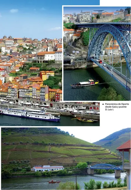  ??  ?? Panorámica de Oporto desde Gaia y puente D. Luis I.Valle del Duero, donde se cultivan las vides que darán como resultado el famoso vino de Oporto.