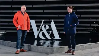  ??  ?? Halley Stevensons’ managing director James Campbell and designer Kerrie Alexander try out the raincoats