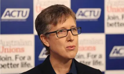  ?? Photograph: David Crosling/AAP ?? ACTU secretary Sally McManus at a press conference earlier this year. In a major speech on Wednesday, she calls for a halving of insecure work.