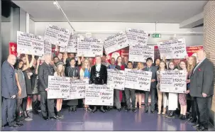  ??  ?? CEREMONY: Left, Stephanie receives a certificat­e from MP Justine Greening. Above, High Sheriff of Essex, Vincent Thompson (centre) with winners, finalists and sponsors. Below, Stephanie with her cheques