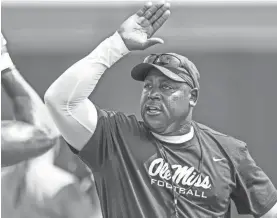  ?? AP ?? Ole Miss defensive coordinato­r Wesley McGriff has the challenge of getting his defense ready for Alabama this week.