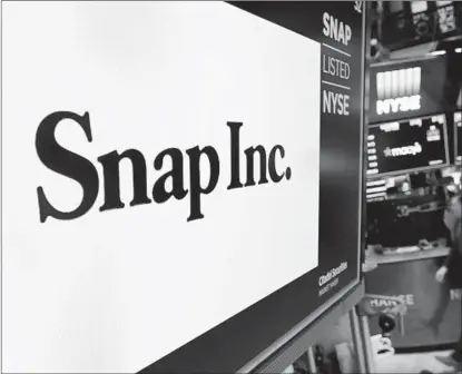  ?? RICHARD DREW AP ?? Snap Inc. stock dropped 43 percent on Tuesday after warning that revenue will likely fall short of its forecasts.