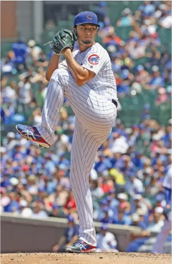 ?? GETTY IMAGES ?? Yu Darvish was sharp for the second consecutiv­e start, allowing no runs and two hits in six innings Wednesday against the Reds for his first win since April 27. Darvish hasn’t allowed a run in 13⅔ innings.