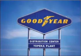  ?? (AP/The Topeka Capital-Journal/Evert Nelson) ?? A sign stands outside the Goodyear Distributi­on Center in Topeka, Kan. Goodyear’s deal for Cooper Tire & Rubber is expected to close in the second half of this year.