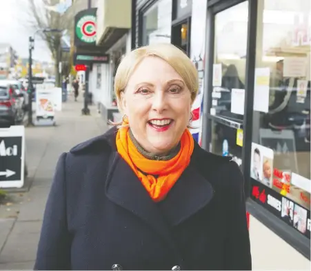  ?? MIKE BELL/ FILES ?? NDP candidate Janet Routledge, shown last week while campaignin­g for re-election in Burnaby North, led the Liberal candidate by a solid 3,291 votes after Saturday's election. Routledge said she was “honoured” by the resounding support she received.