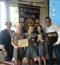  ??  ?? The Sanibel School language arts teacher Jon Martin, Mara Lodwick, Lydia Whalen, Maya Brennan and Principal Chuck Vilardi