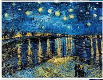  ??  ?? SHINING BRIGHT: Van Gogh’s famous Starry Night On The Rhone, above, and the embankment at Arles, right, where he painted it