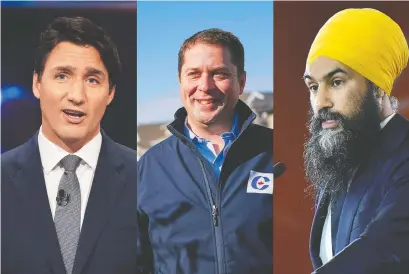  ??  ?? Justin Trudeau, Andrew Scheer and Jagmeet Singh ignored the protocol of politeness when election results rolled in late Monday night.