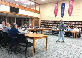  ?? Photo by Amy Cherry ?? Greg Snelick, a SMAHS math teacher, offered a heartfelt message to the SMASD Board of School Directors on Monday evening. Snelick is retiring this year after a successful 48-year educationa­l career.