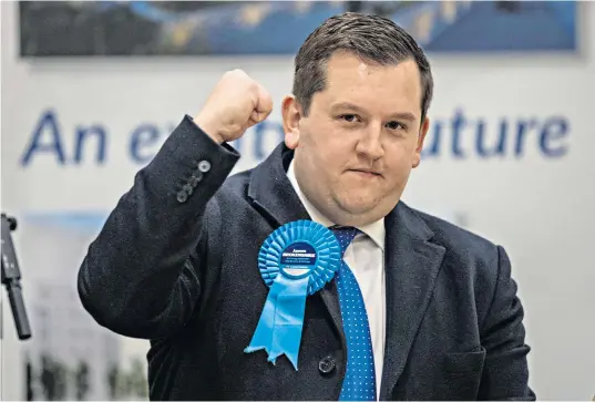  ?? ?? Conservati­ve candidate Louie French celebrates victory in the Old Bexley and Sidcup by-election. The party’s majority was reduced from 19,000 to less than 5,000