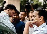  ?? PTI ?? CM Arvind Kejriwal with Gopal Rai at Lady Hardinge Hospital after he was prevented from meeting the family of Subedar Grewal on Wednesday