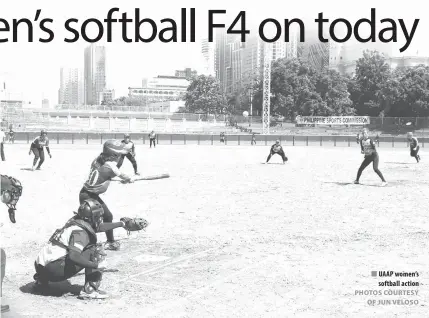  ?? PHOTOS COURTESY OF JUN VELOSO ?? UAAP women’s softball action