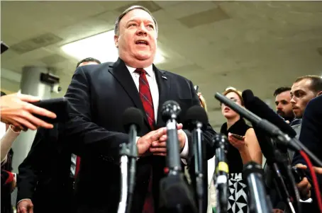  ?? US Secretary of State Mike Pompeo speaks to the media in Washington on Wednesday. ??