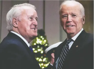  ?? COURTESY BRIAN MULRONEY ?? Former Canadian prime minister Brian Mulroney says Joe Biden “will be a reliable friend” to Canada,
adding that “he's a very nice guy, there's frankly no better way to put it.”
