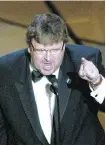  ??  ?? Michael Moore’s speech — criticizin­g then-president George W. Bush — polarized the crowd at the 2003 Academy Awards.