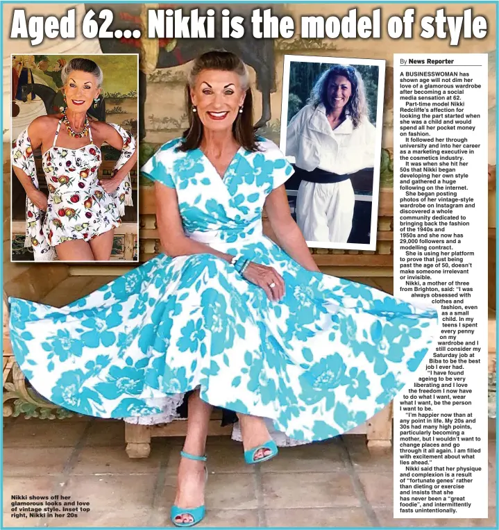  ?? Pictures: MDWFEATURE­S ?? Nikki shows off her glamorous looks and love of vintage style. Inset top right, Nikki in her 20s