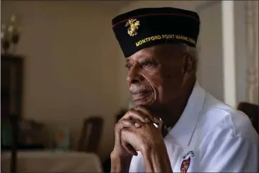  ?? PHOTO: PAUL KITAGAKI JR. — SACRAMENTO BEE ?? Richard Davis, 97, sits at his home in Sacramento’s Pocket-Greenhaven community on Wednesday. He is one of the last surviving Montford Point Marines, a Black World War II unit who were the first African-Americans to serve in the U.S. Marine Corps.