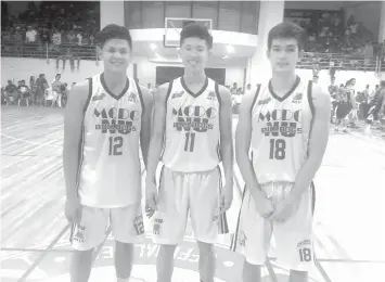  ??  ?? From left, Joshua Flores, Patrick Yu and Joshua Sinclair, former Cebu high school basketball stars who are now trying to make waves on a bigger stage in Manila with the NU Bulldogs.