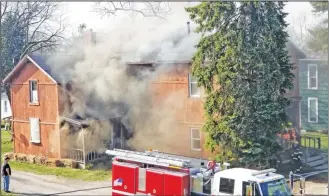  ??  ?? The Shelby Fire Department was at the scene of an apartment fire west of downtown on Tuesday. The call came shortly before 5 p.m. to a location reported as 16 Bridge Street.