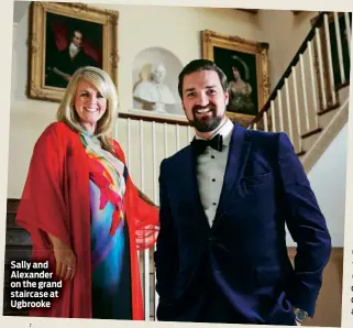  ??  ?? Sally and Alexander on the grand staircase at Ugbrooke