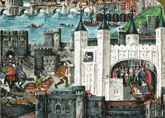  ??  ?? The Tower of London, depicted in the 15th century. James I of Scotland was held there from 1413 on the orders of the newly crowned Henry V, who was intent on stamping his authority on his kingdom