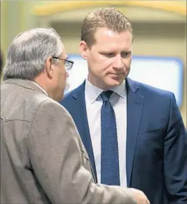  ?? Rich Pedroncell­i Associated Press ?? A S S E M B LY Republican Leader Chad Mayes of Yucca Valley, right, said he has no intention of stepping down. He can be removed only by a vote of his caucus.