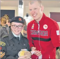  ?? DAVE STEWART/THE GUARDIAN ?? Para Nordic skier Mark Arendz began his shooting career with the 107 New Haven Army Cadets, based out of the Kingston Legion in New Haven. Thursday night, MCpl. Sophie Flower, a member of the same cadet corp, got to talk with the Island athlete during...