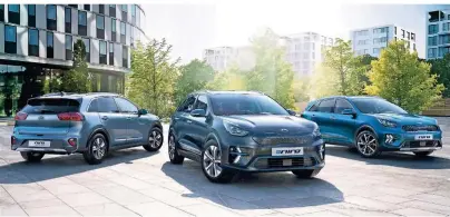  ?? FOTO: KIA/DPA-TMN ?? Kia hat bei seinem SUV Niro eine reine Elektro-Version (Mitte) sowie Hybrid und Plug-in im Angebot.